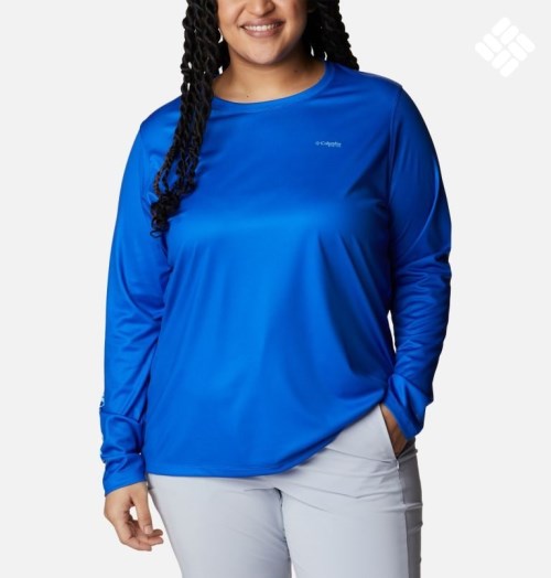 Columbia PFG Tidal Tee Hook-Up Long Sleeve Gensere Dame Blå | Plus Size 27630F